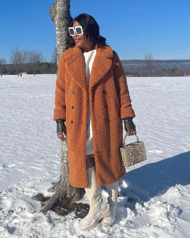 Eugenia in a teddy style coat | 40plusstyle.com