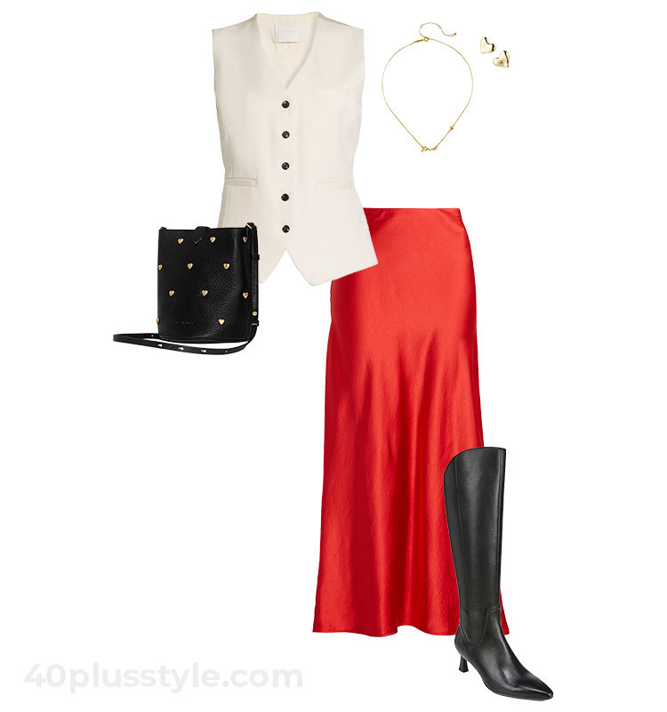 Vest and skirt outfit | 40plusstyle.com