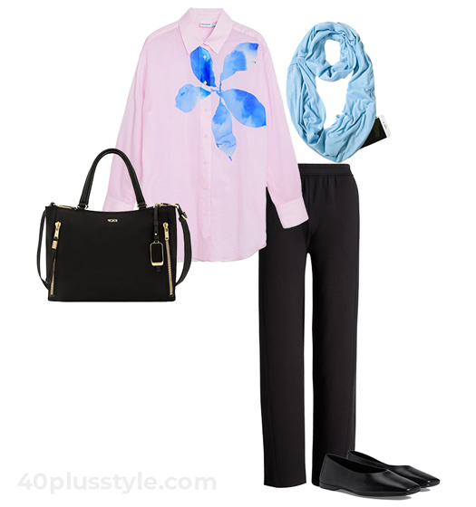 Long shirt and black pants outfit | 40plusstyle.com