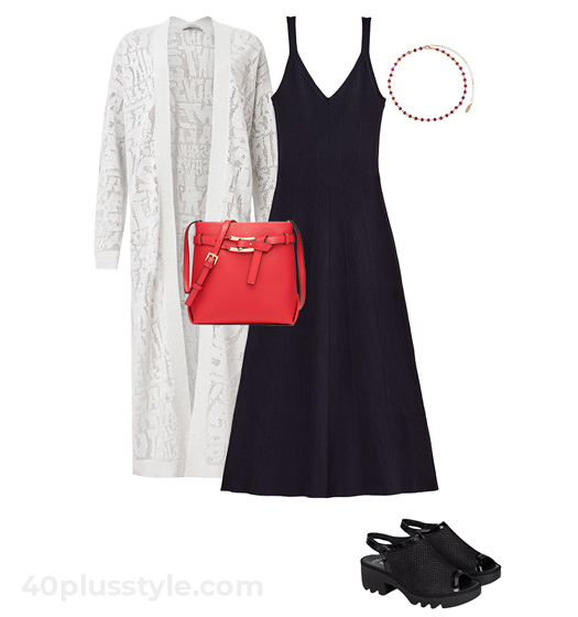 Cardigan and dress outfit for spring | 40plusstyle.com