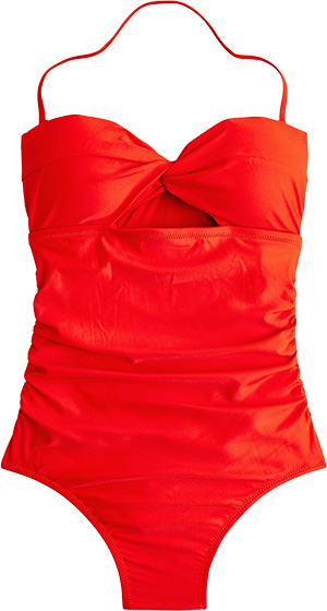 J.Crew Gemma Ruched Bandeau Cutout One-Piece | 40plusstyle.com
