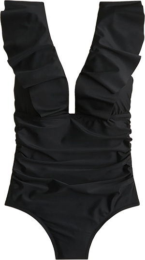 J.Crew Ruched Ruffle One-Piece Swimsuit | 40plusstyle.com