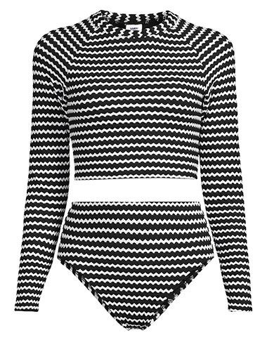 Lands' End Crochet Long Sleeve Bikini Top and High Waisted Bottoms Swimsuit Set | 40plusstyle.com