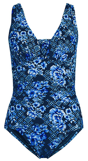 Lands' End Slender Suit Grecian Low Leg One Piece Swimsuit | 40plusstyle.com