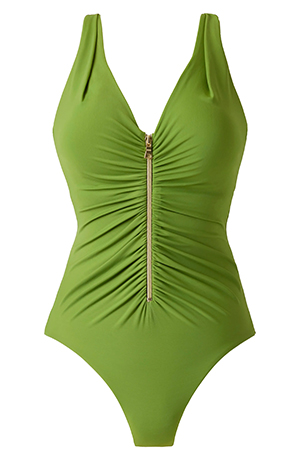 Miraclesuit Razzle Dazzle Zip-Up One-Piece Swimsuit | 40plusstyle.com