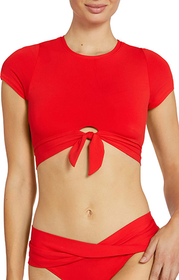 Robin Piccone Ava Knot Front Tee Bikini Top | 40plusstyle.com