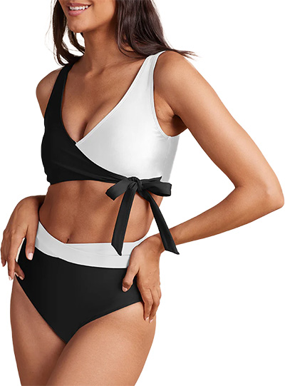 Best bathing suits for women -Summersalt The Perfect Wrap Bikini Top / Summersalt The Wrap High Leg High Rise Bikini Bottom | 40plusstyle.com