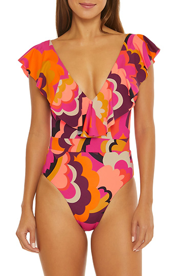 Trina Turk Fan Faire Ruffle One-Piece Swimsuit | 40plusstyle.com