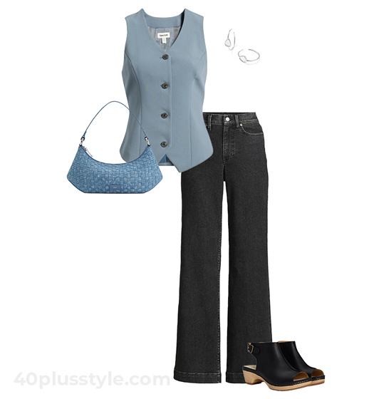Waistcoat and flares | 40plusstyle.com