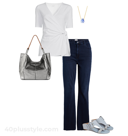 Wrap top and bootcuts | 40plusstyle.com