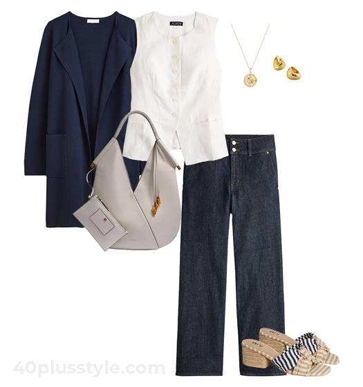 Cardigan, vest and pants | 40plusstyle.com