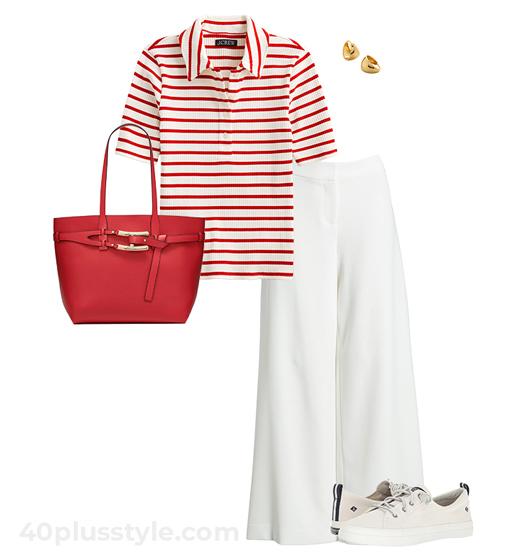 Striped ribbed top and wide pants | 40plusstyle.com