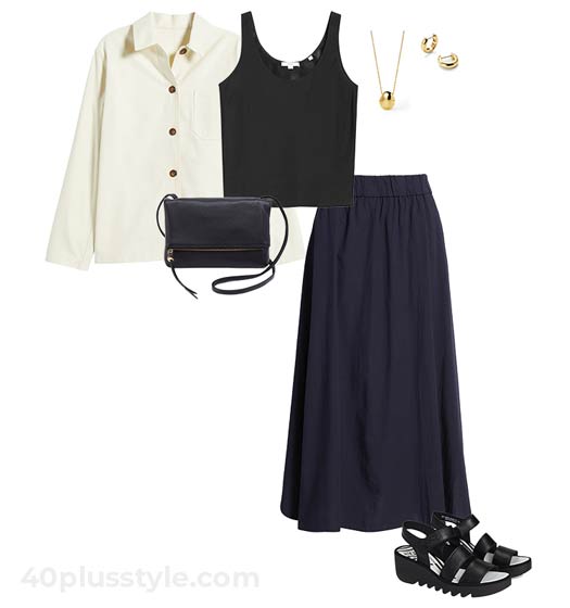 Skirt and shaket outfit | 40plusstyle.com