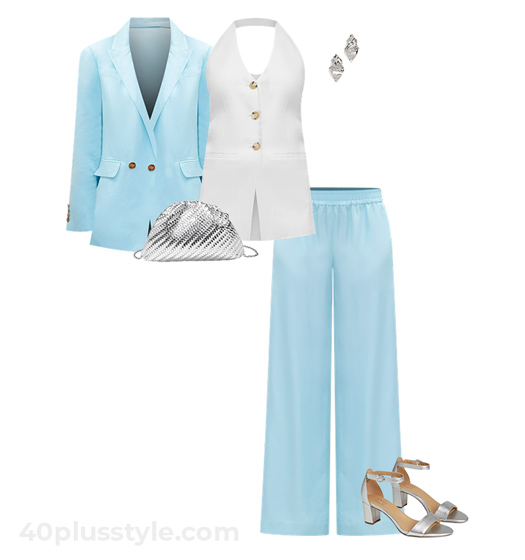 Summer events outfits - blue suit and waistcoat | 40plusstyle.com
