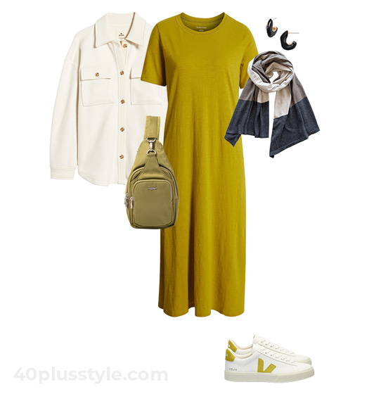 Dress and sneakers outfit | 40plusstyle.com
