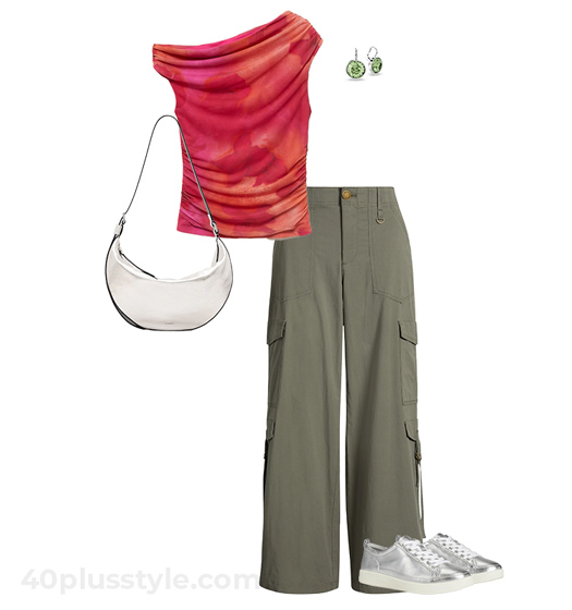 Pink top and green pants | 40plusstyle.com