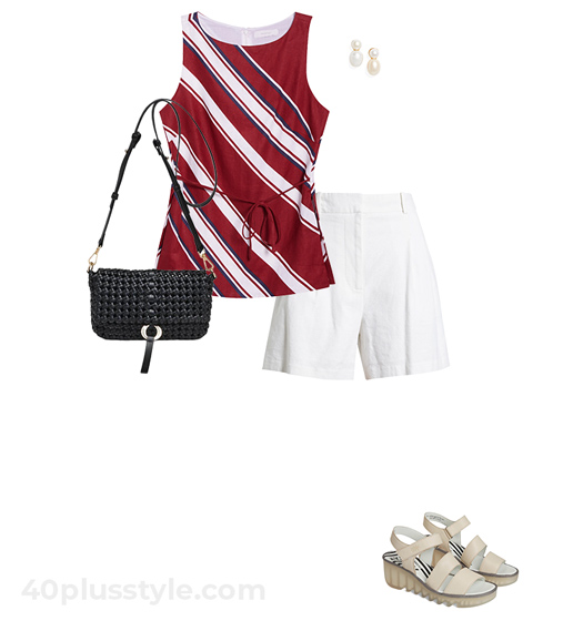 Striped top and shorts outfit | 40plusstyle.com