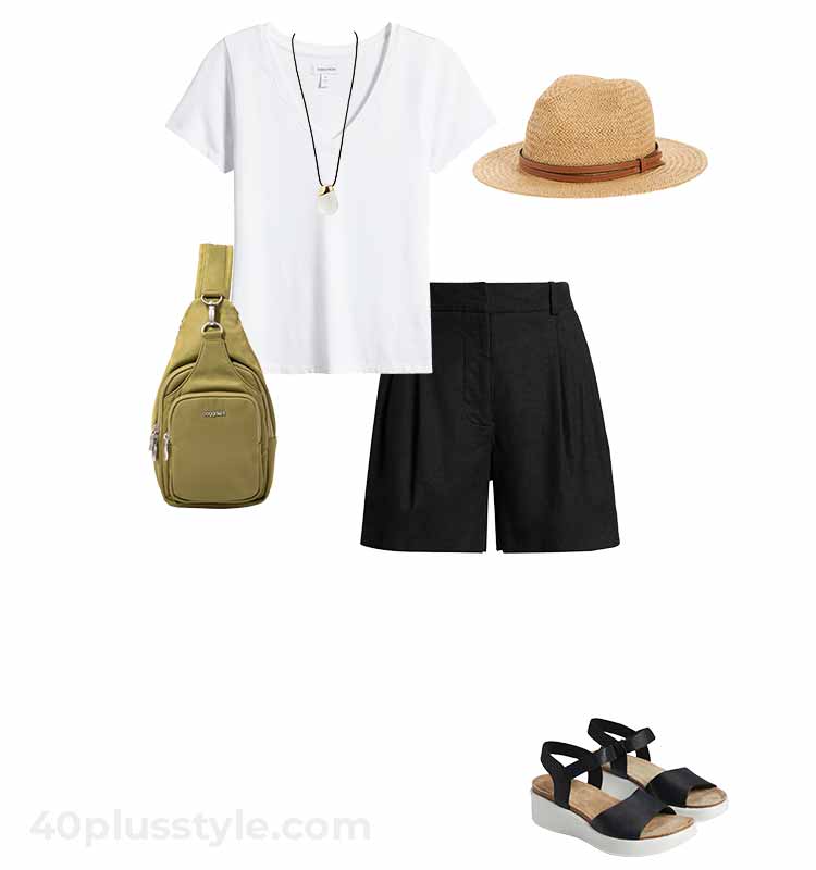 Traveling light - t-shirt and shorts outfit | 40plusstyle.com