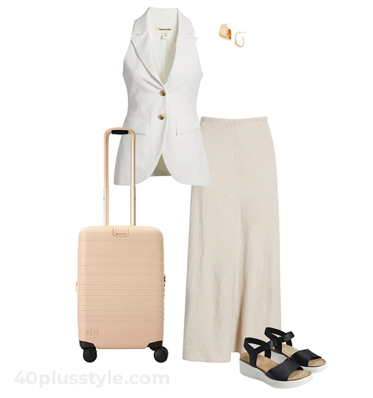 Waistcoat and skirt outfit | 40plusstyle.com