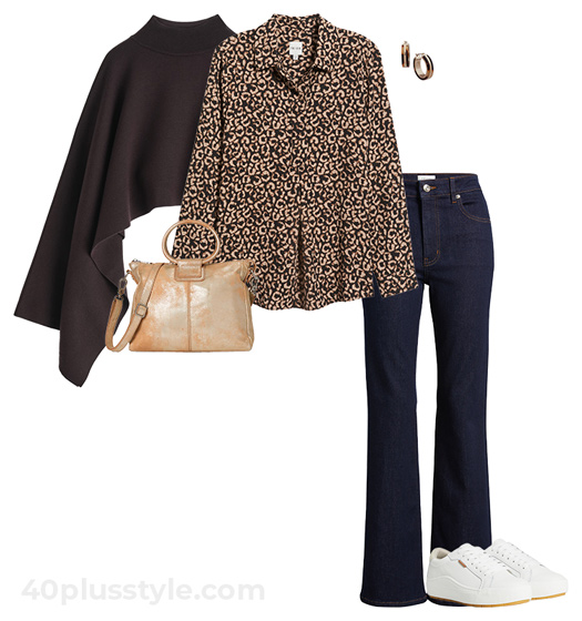 Asymmetric cape outfit | 40plusstyle.com