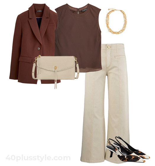 Fall color trends - deep brown and cream outfit | 40plusstyle.com