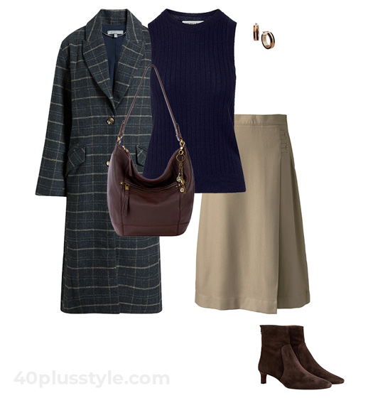 Plaid skirt and skirt outfit | 40plusstyle.com