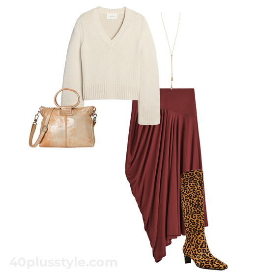 Sweater and drape skirt | 40plusstyle.com
