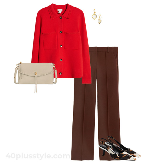 Fall color trends - red and brown outfit | 40plusstyle.com