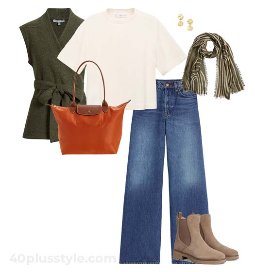 Sweater vest and jeans outfit | 40plusstyle.com