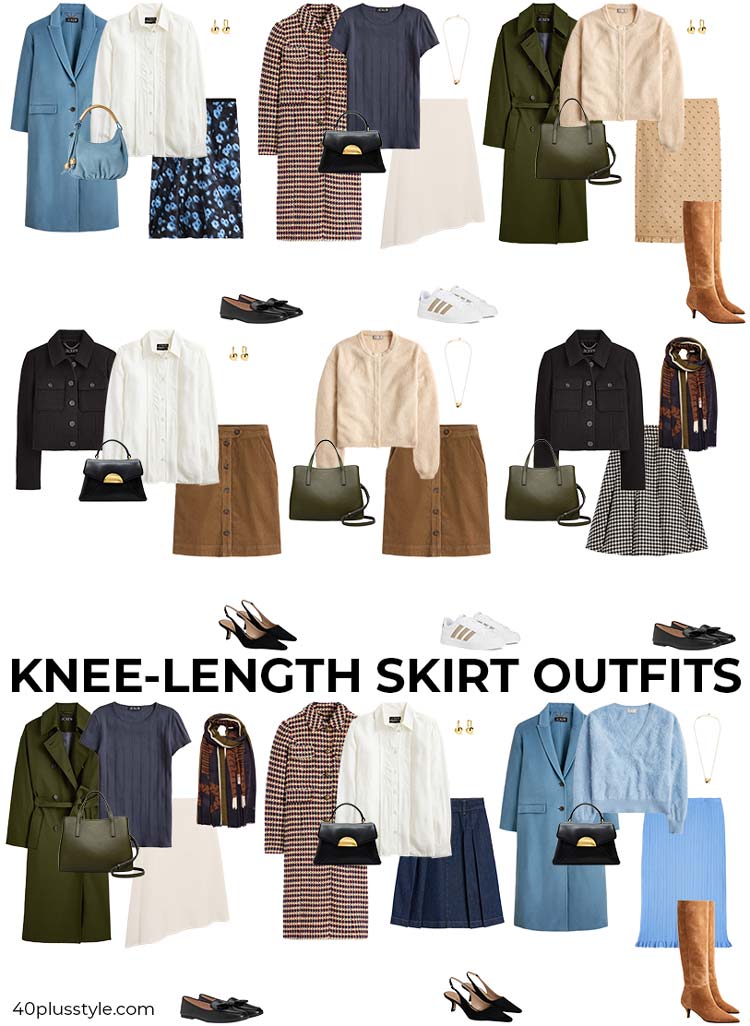 Knee length skirt outfits | 40plusstyle.com