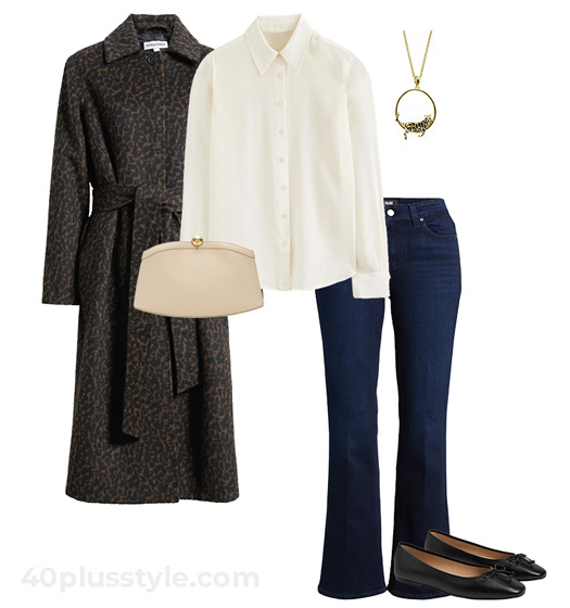 Leopard print outfit - coat and neutral outfit | 40plusstyle.com