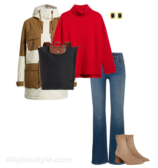 Parka coat and jeans outfit | 40plusstyle.com