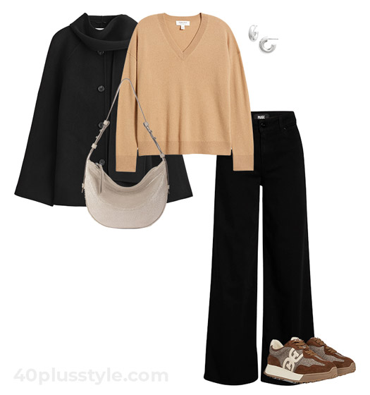 Scarf coat and sweater outfit | 40plusstyle.com