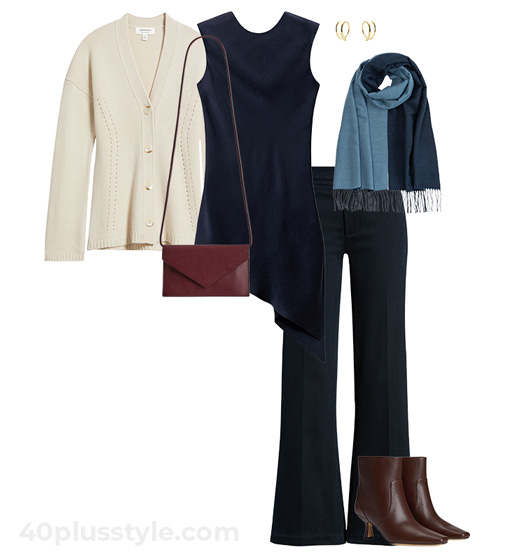 Cardigan and jeans outfit | 40plusstyle.com