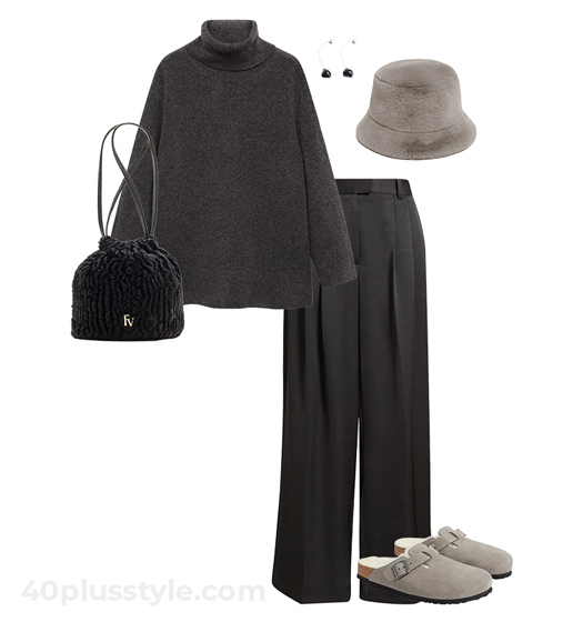 Faux fur hat and sweater outfit | 40plusstyle.com