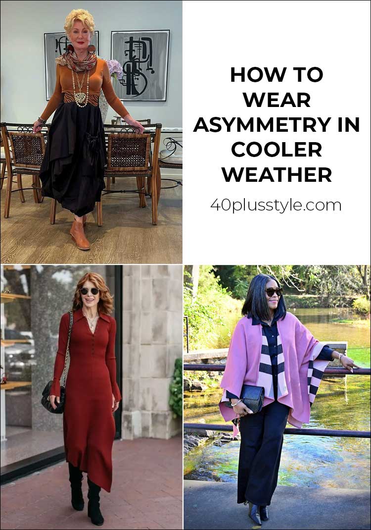 Off-centre & on-point: wearing asymmetry in cooler weather | 40plusstyle.com