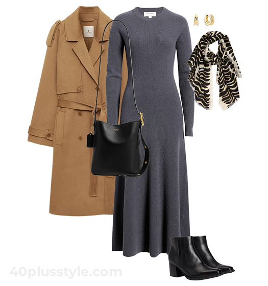 Cashmere coat and dress outfit | 40plusstyle.com