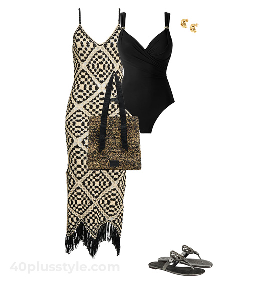 one-piece swimsuit and crochet cover-up | 40lusstyle.com