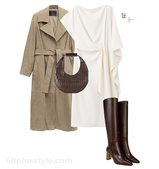 Suede jacket and dress outfit | 40plussyle.com