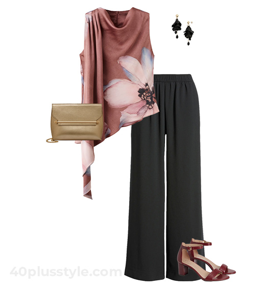 Floral top and black pants | 40lusstyle.com