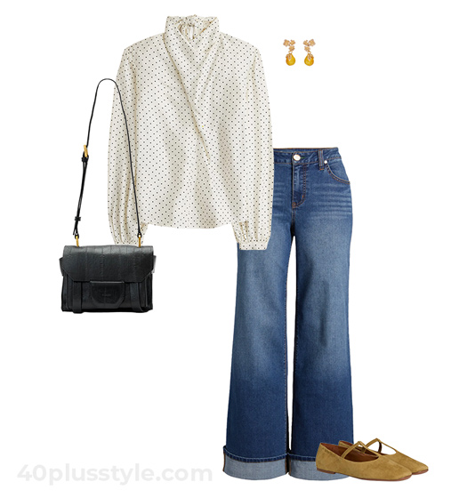 Polka dot blouse and jeans | 40plussyle.com