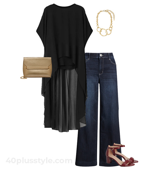 Sheer top and jeans | 40lusstyle.com