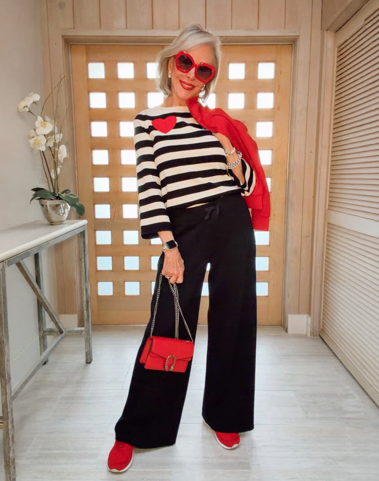Sheree wears a black, white and red outfit | 40plusstyle.com