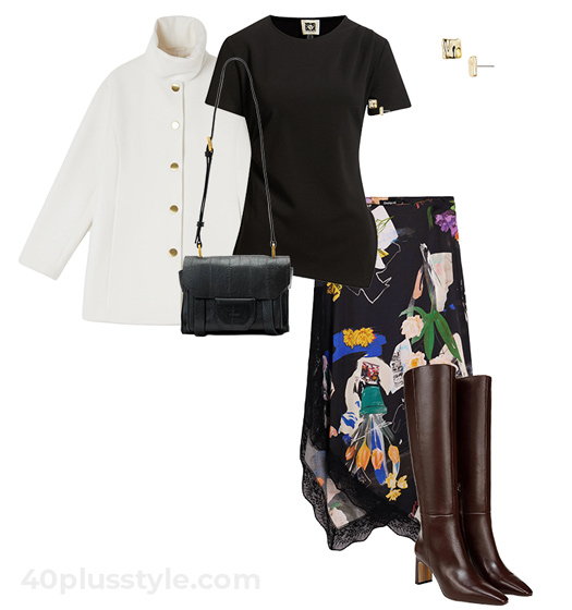 Statement skirt outfit | 40plussyle.com