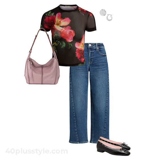 Floral top and jeans | 40plusstyle.com
