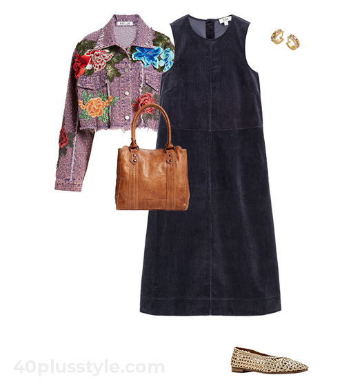 Denim jacket and dress outfit | 40plusstyle.com