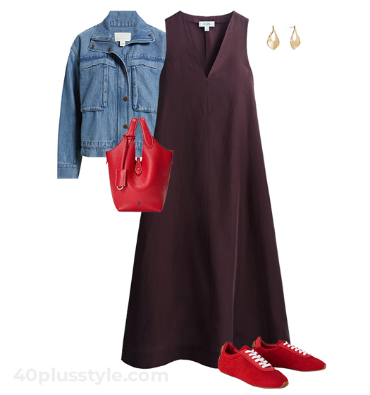 Brown and red outfit | 40plusstyle.com