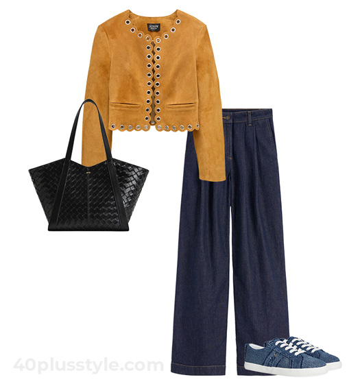 Suede jacket and jeans | 40plusstyle.com