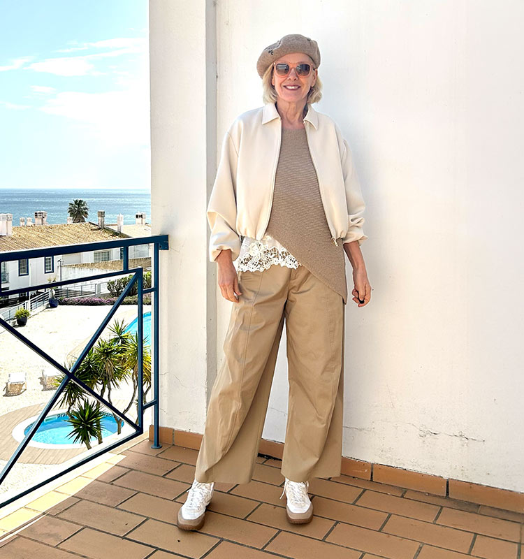 Sylvia in a neutral outfit | 40plusstyle.com