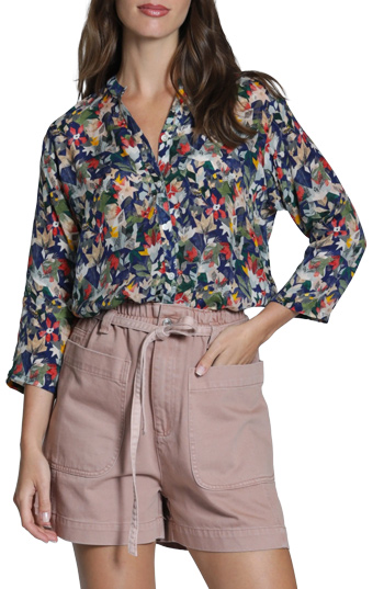 APNY Mixed Stripe Mandarin Collar Button-Up Shirt | 40plusstyle.com